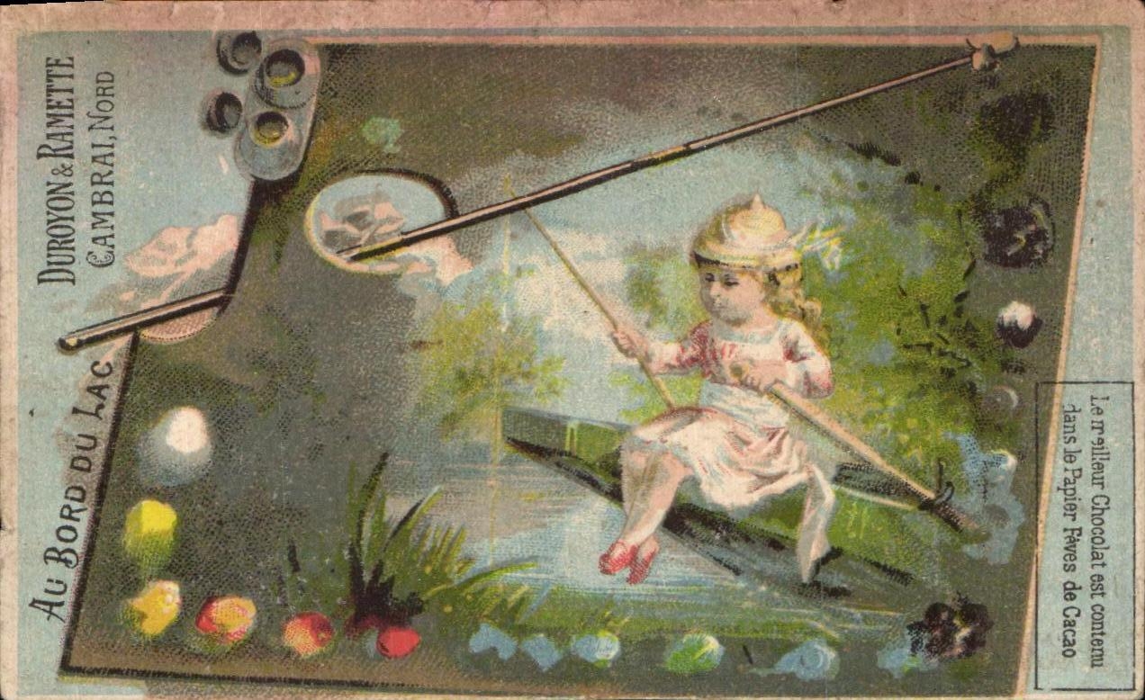 Chromo Au Bord Du Lac Duroyon Ramette Cambrai Enfant en barque A la menagere