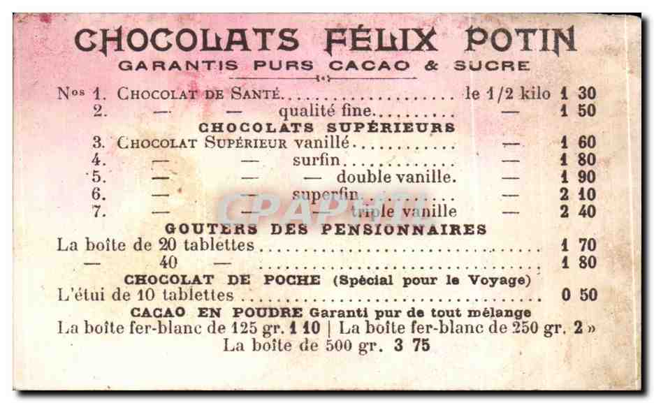 Schokolade Félix Potin — Humorvolle Menüs — Verlag nicht sichtbar — Rückseite