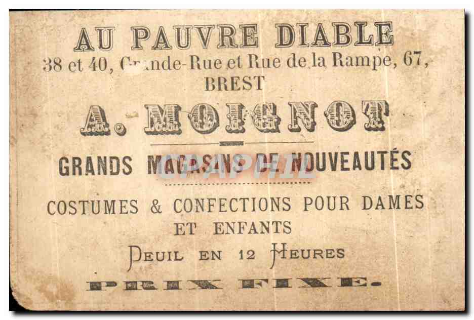 Chromo Au Pauvre Diable Grande Rue et Rue de la Rampe Moignot Grands Magasins De Nouveautes — Verso