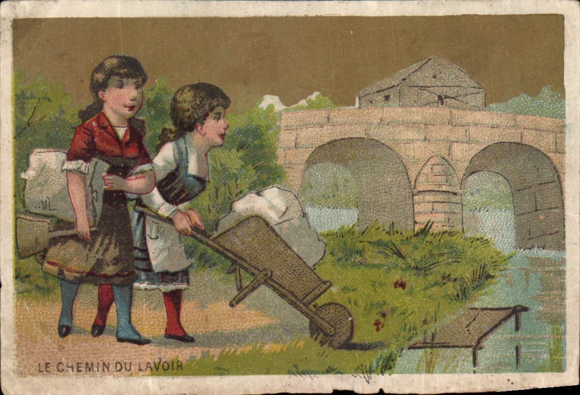 Chromo Le Chemin Du Lavoir Enfants Brouette 
