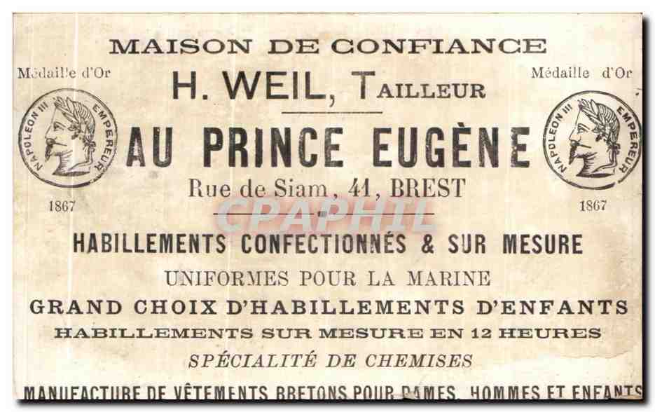 Chromo Maison De Confiance H Weil Tailleur Au Prince Eugene Rue de Siam Brest Fleurs — Rückseite