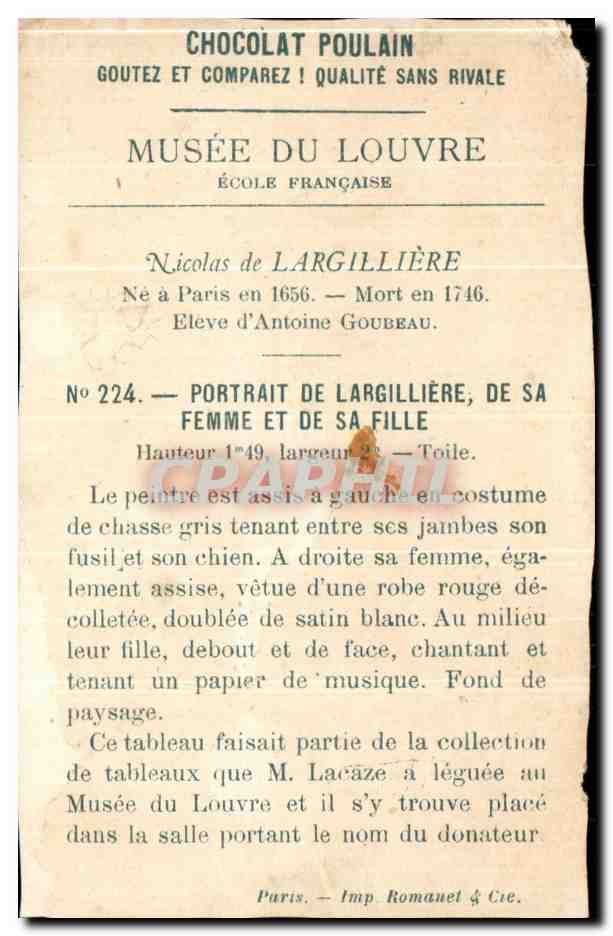 Chromo Chocolat Poulain Musee Du Louvre Porti de l'ARgilliere  — Rückseite