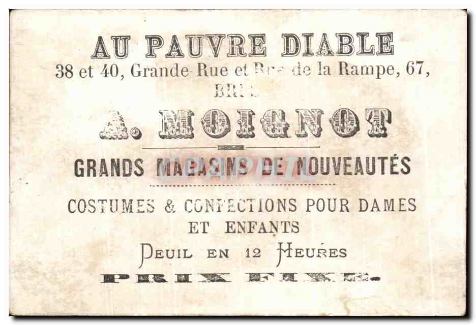 Chromo Au Pauvre Diable Grande Rue et Rue de la Rampe Brest Moignot Homme de couleur  — Back
