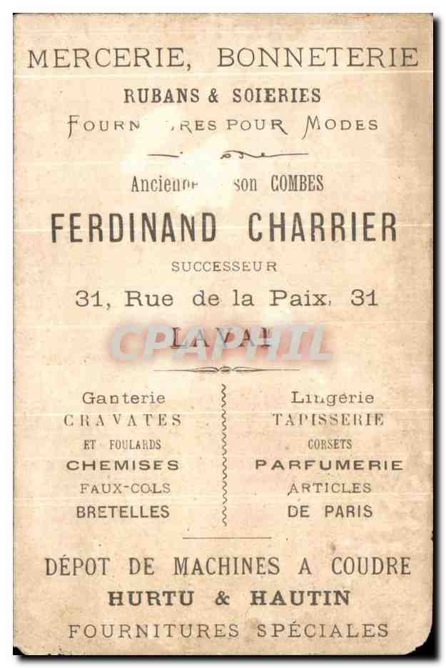 Chromo Mercerie Bonneterie Rubans Soieries Ferdinand Charrier Rue de la Paix Laval Timbre Pays Bas — Back