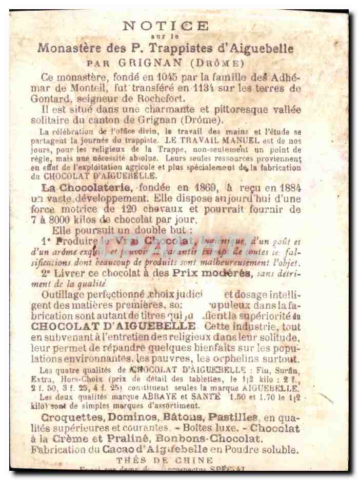 Chromo Chocolaterie D'Aiguebelle Grignan Drome Bateau  — Rückseite