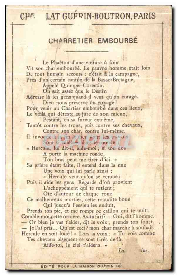 Chromo Chocolat Guerin Boutron La Charretier Embourbe — Rückseite