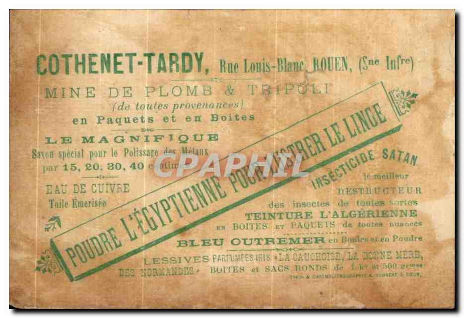 Chromo Miss Anna et ses Pupilles Trouvez le Tuteur Cothenet Tardy Rue louis Blanc Rouen Mine de plomb et TRipoli  — Rückseite