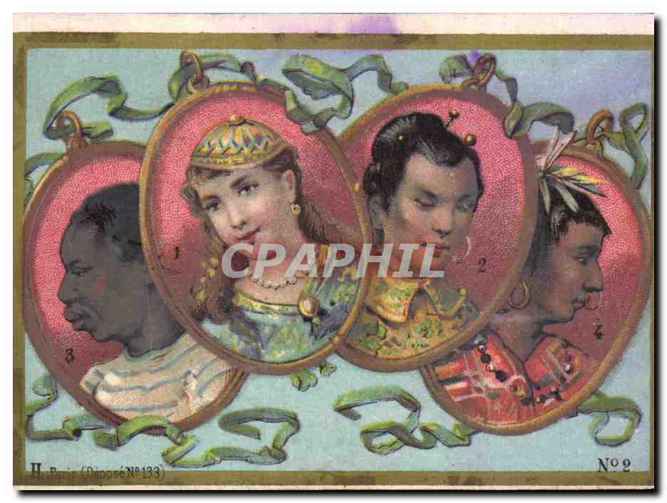Chromo La Race LHomme Maison L'Ollierou Huet Brest Grande Rue et Rue Frezier Indiens Chinois 