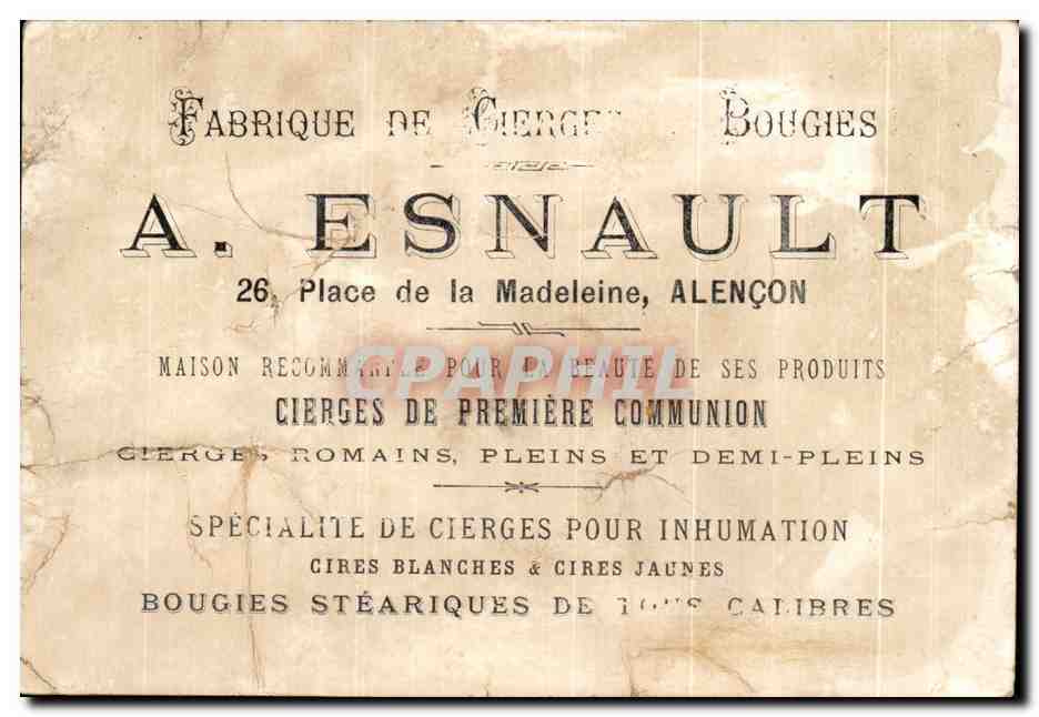 Chromo Fabrique De Cierges Bougies A Esnault Place de la Madeleince Alencon Chiens  — Verso