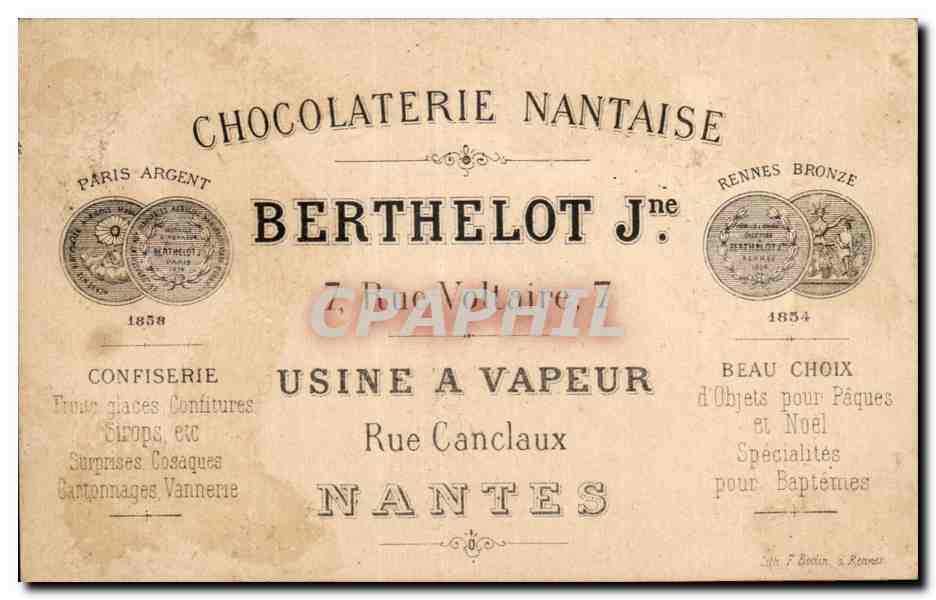 Chromo Chocolaterie Nantaise Berthelot Rue voltaire Usine A Vapeur Rue Canclaux Nantes 