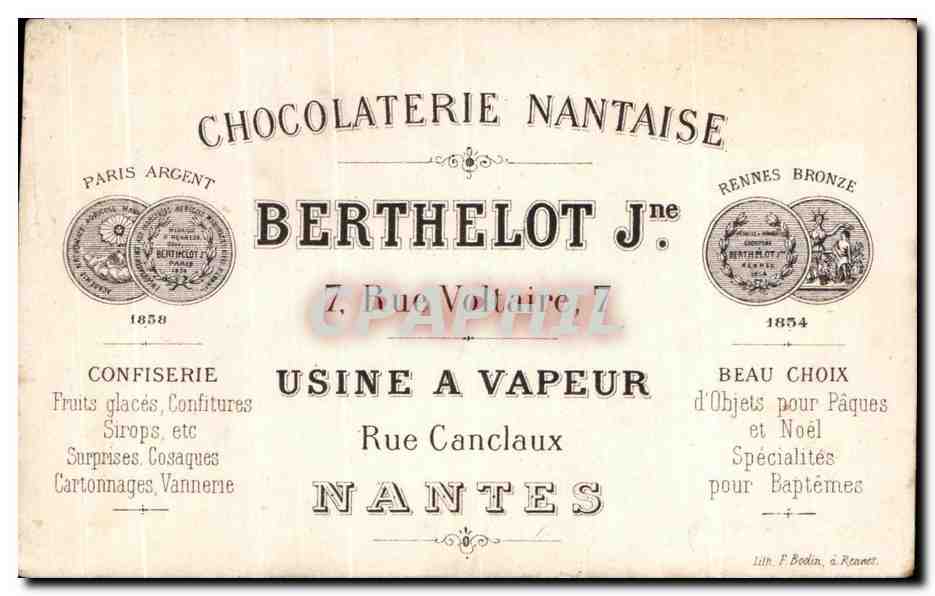 Chromo Chocolaterie Nantaise Berthelot Rue voltaire Usine A Vapeur enfant Dindon oiseau — Verso