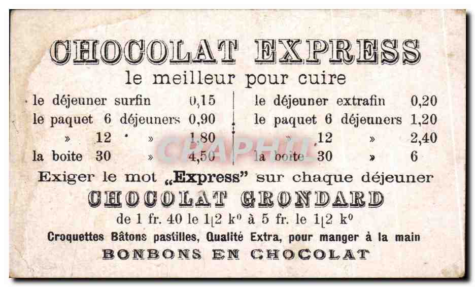 Chromo Chocolat Express Grondard Paris Avenue des champs Elysees — Verso