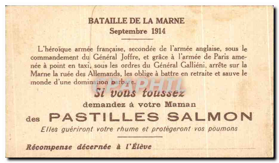 Chromo Bataille De La Marne 1914 Pastilles Salmon Militaria — Rückseite
