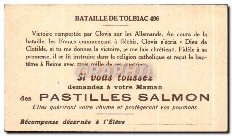 Chromo Bataille De Tolblac Militaria Pastilles Salmon  — Verso