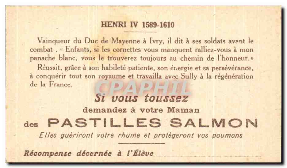 Henri IV — Vainqueur du Duc de Mayenne à Ivry — éditeur inconnu, n° de série non visible — Rückseite
