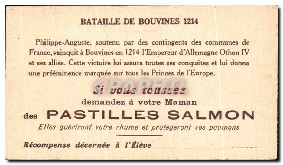 Chromo Bataille De Bouvines Pastilles Salmon Militaria — Rückseite