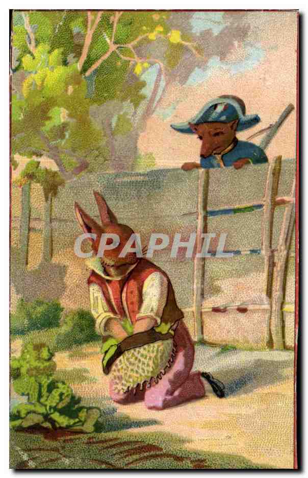 Chromo Renard et Lapin Chasse Chasseur