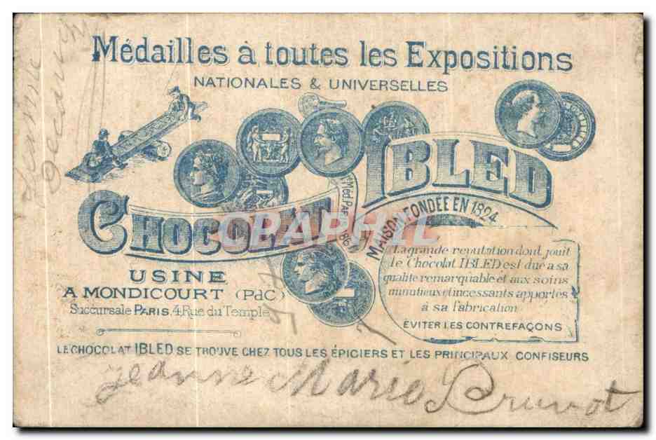 Chromo Chocolat Ibled Paris Mondicourt Enfants Lapin  — Verso