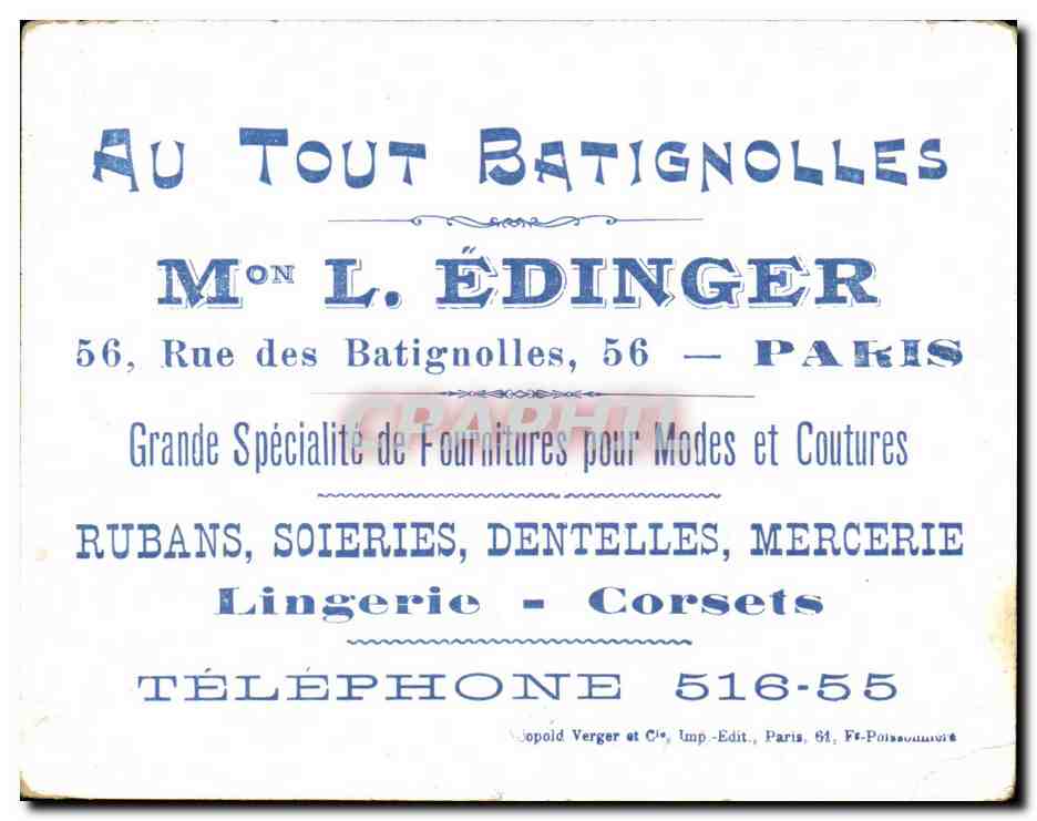 Chromo Au Tout Batignolles Mon L Edinger Rue des Batignolles Paris Colombe Fleurs  — Verso