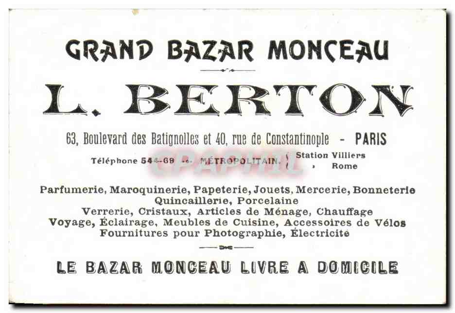 Chromo Gingembre Bazar Monceau Berton Rue de Constantinople Paris Rue des Batignolles Paris  — Rückseite