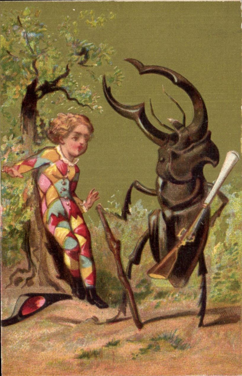 Enfant et scarabée géant — scène fantastique — éditeur inconnu, série non identifiée