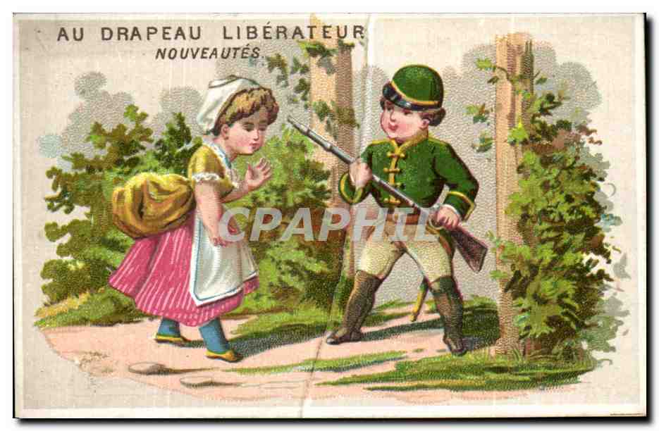 Chromo Au Drapeau Liberateur Nouveautes Chasseur Chasse Rue du petit Carreau et Rue Thevenot