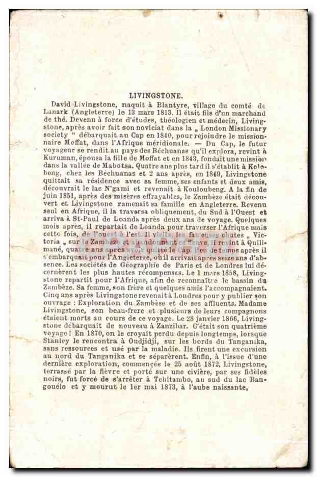 Image Livingstone Afrique  — Verso