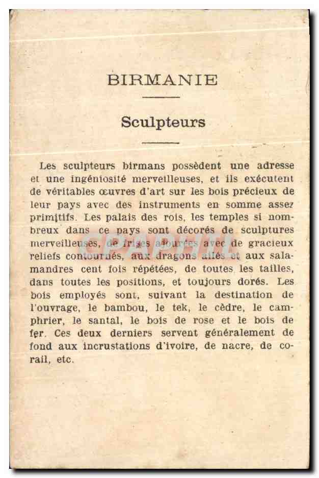 Chromo Birmaine Sculpteurs — Verso