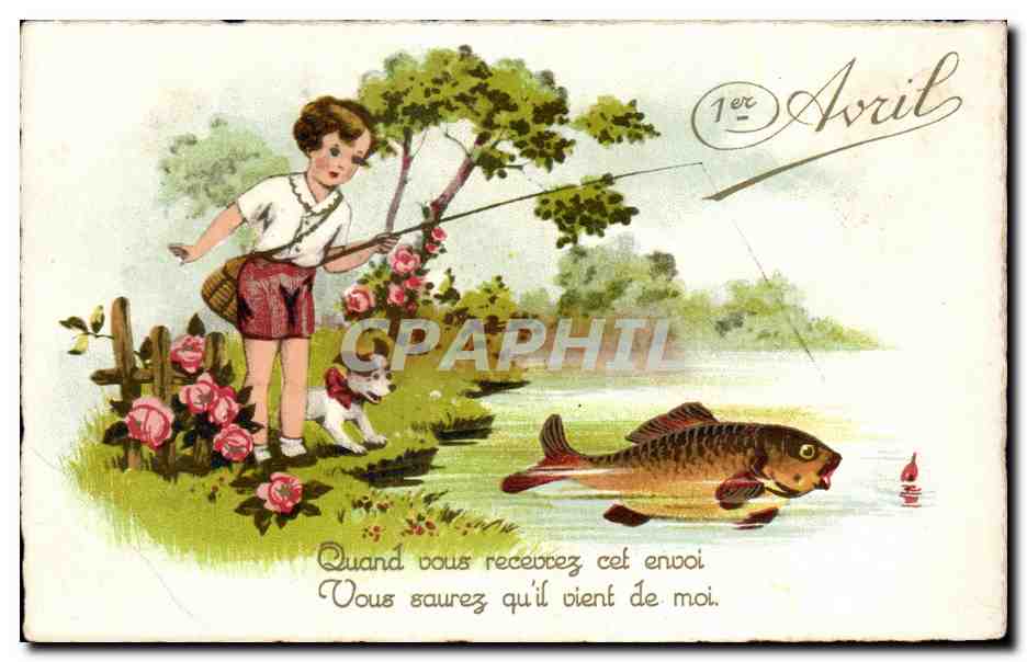 CPA Fantaisie Poisson 1er avril chien Enfant