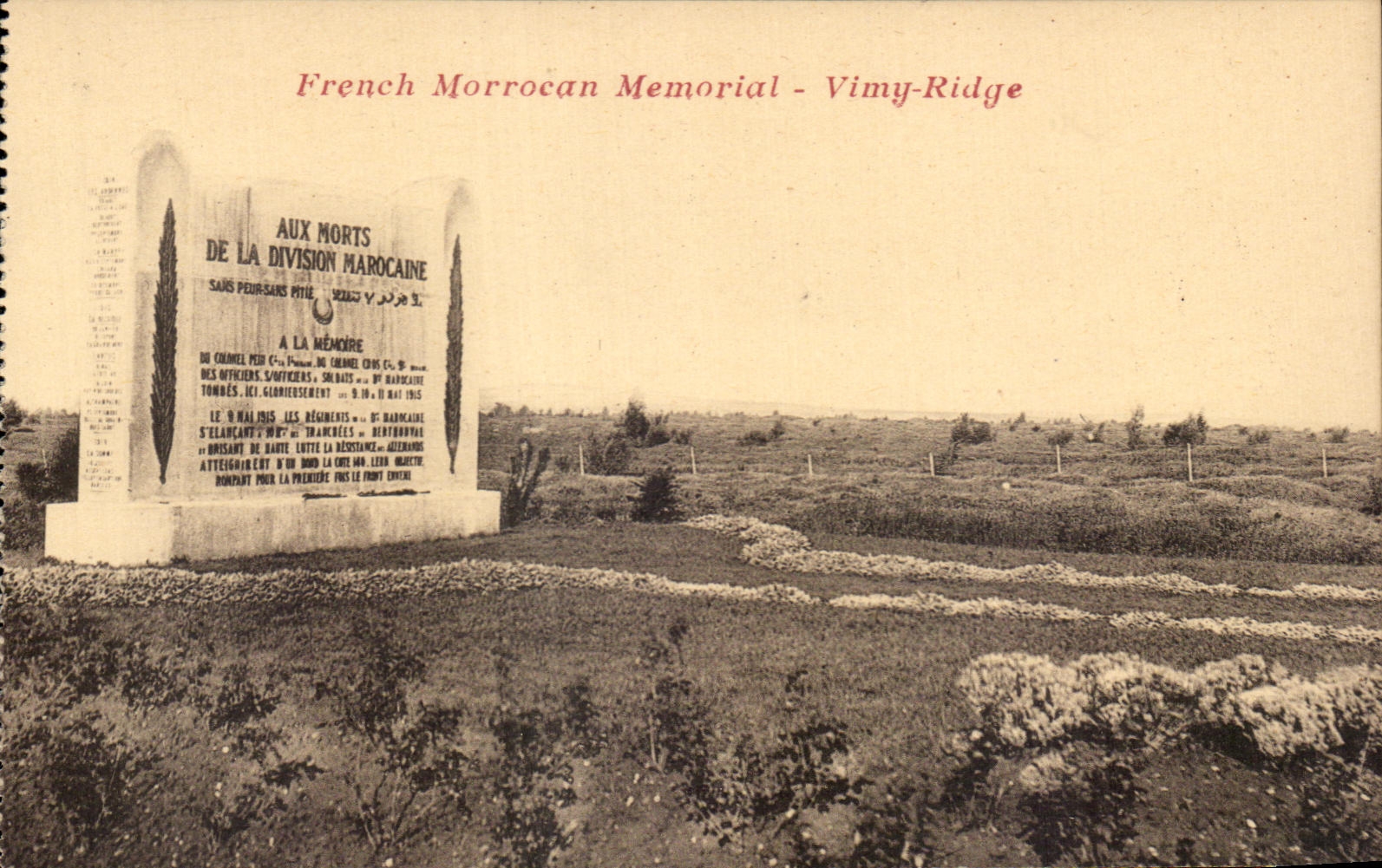 Mémorial français-marocain - Vimy Ridge — éditeur CPAPHIL, n° de série non visible