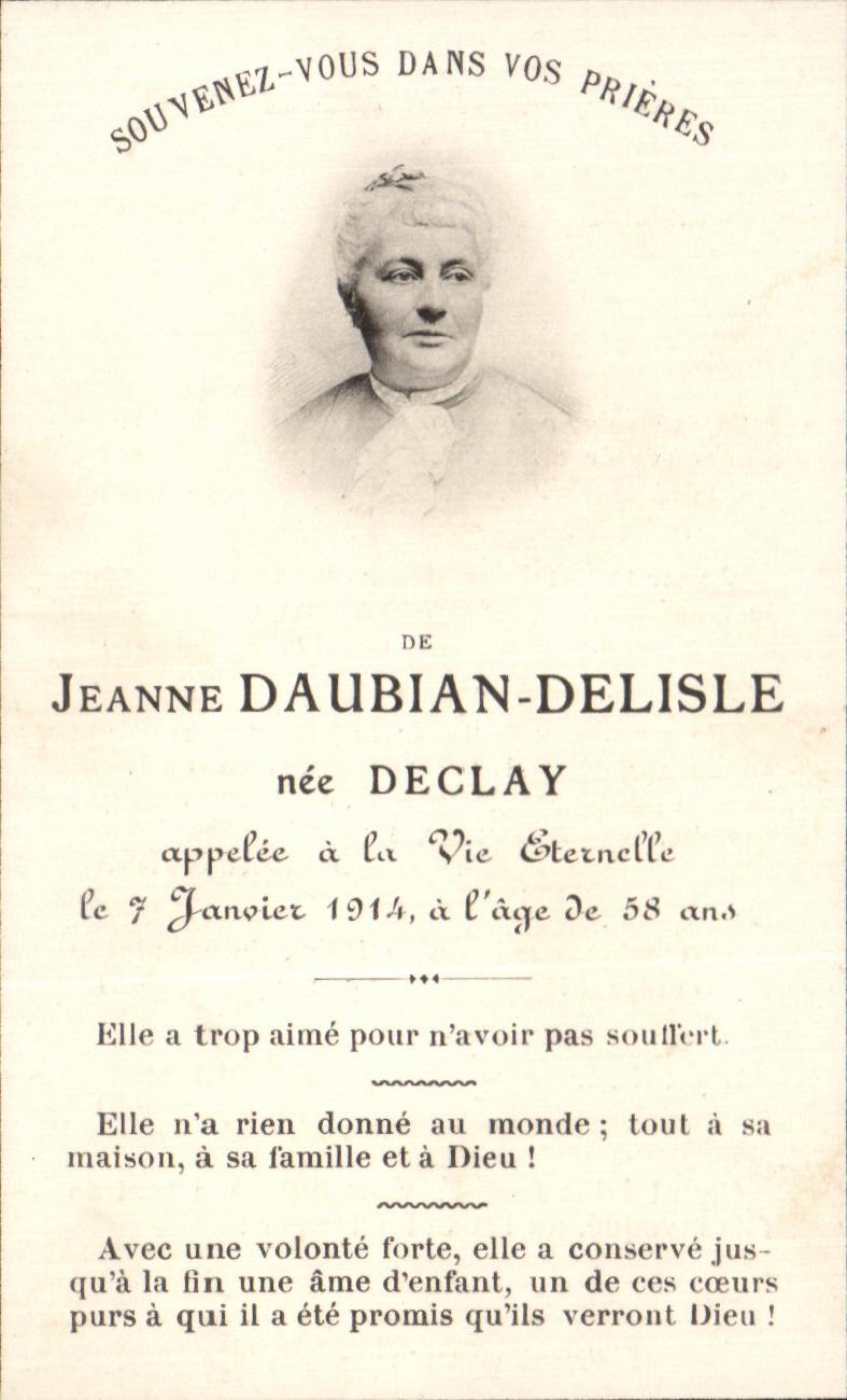 Jeanne Daubian-Delisle — décédée le 7 janvier 1914 à 58 ans — F. Detaille, Phot.-Edit., Marseille