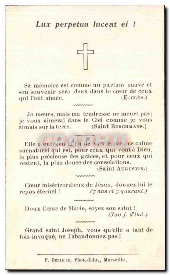Jeanne Daubian-Delisle — décédée le 7 janvier 1914 à 58 ans — F. Detaille, Phot.-Edit., Marseille — Verso