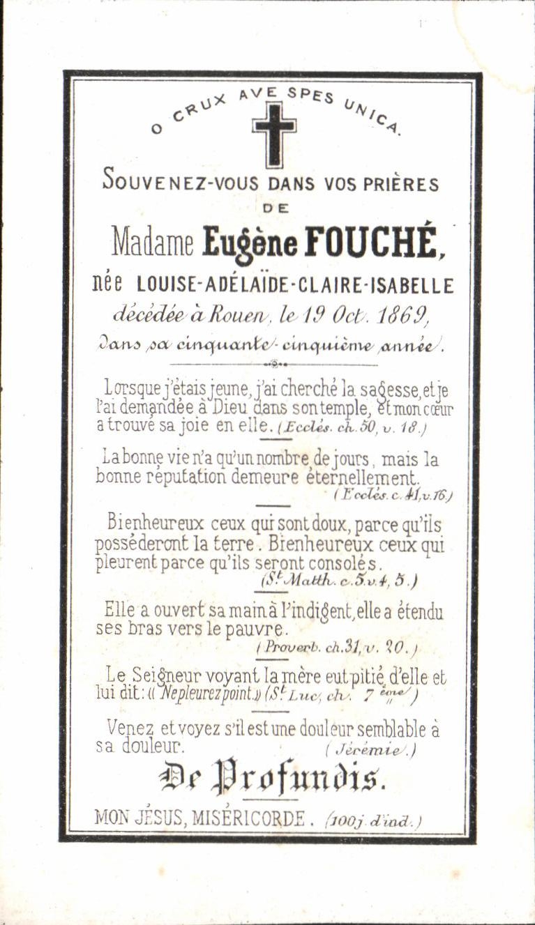Image pieuse Eugene Fouche Louis Adelaide Claire isabelle Rouen 