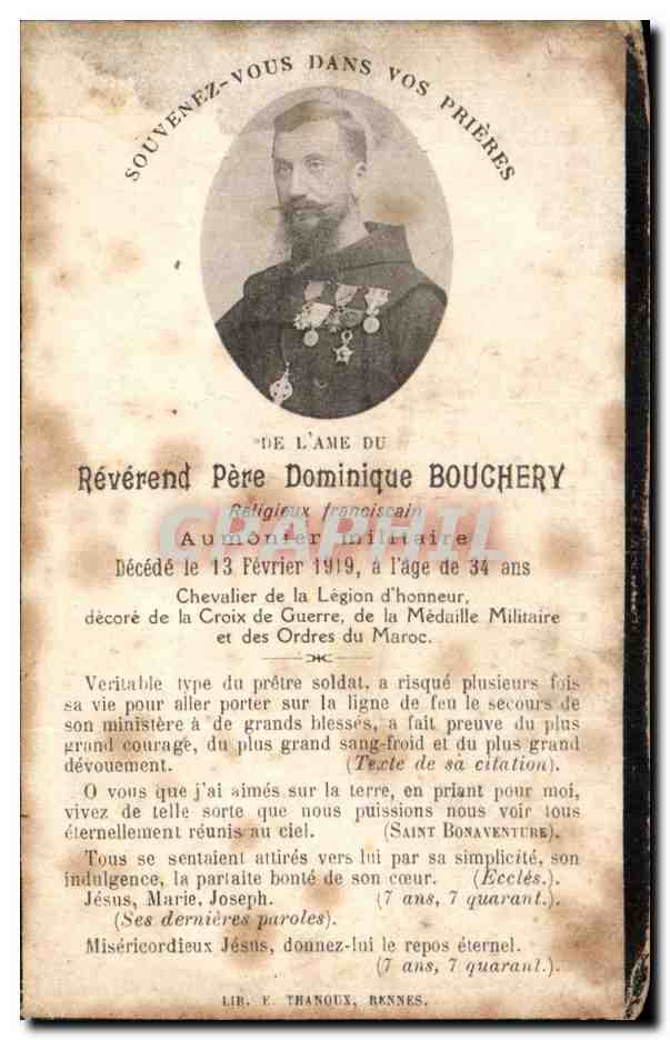 Image pieuse Reverend Pere Dominique Bouchery Aumonier militaaire