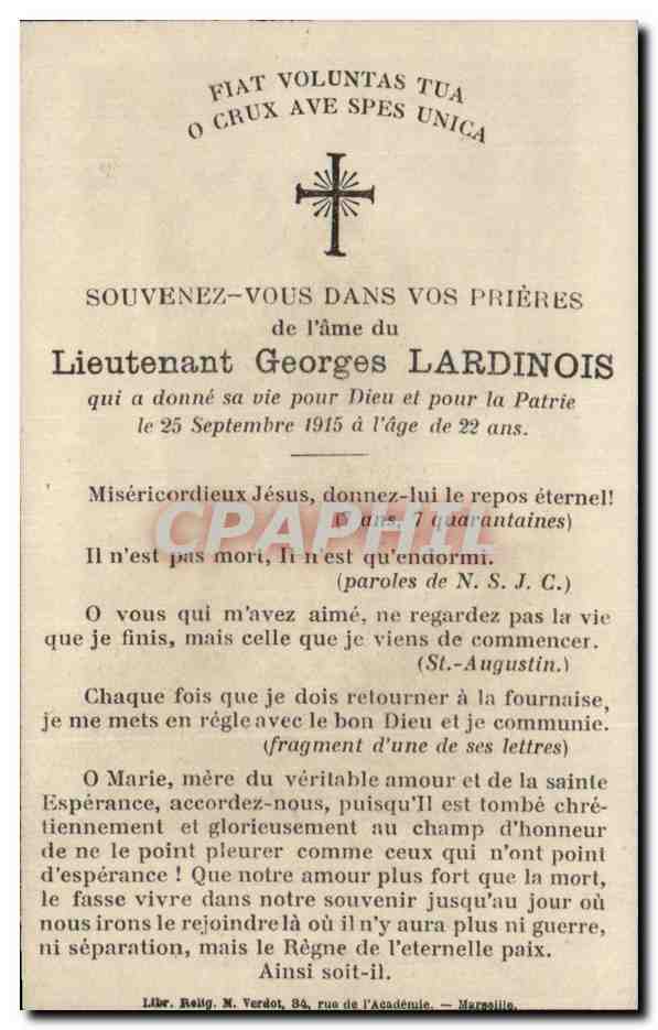 Lieutenant Georges Lardinois — mort pour la Patrie le 25 septembre 1915 — Gérard & Marin, Paris