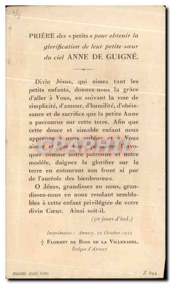 Anne de Guigné — La Servante de Dieu — Imprimerie du Bois de la Villerabel, Annecy — Verso