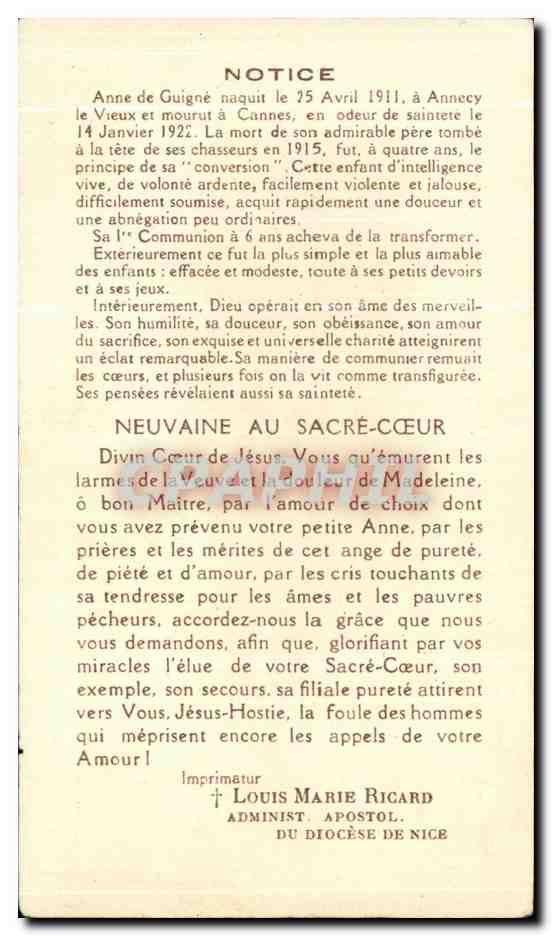 Anne de Guigné — Sainte enfant — Héliog. A. Michel, 30 bis Pl. Bellecour Lyon — Verso