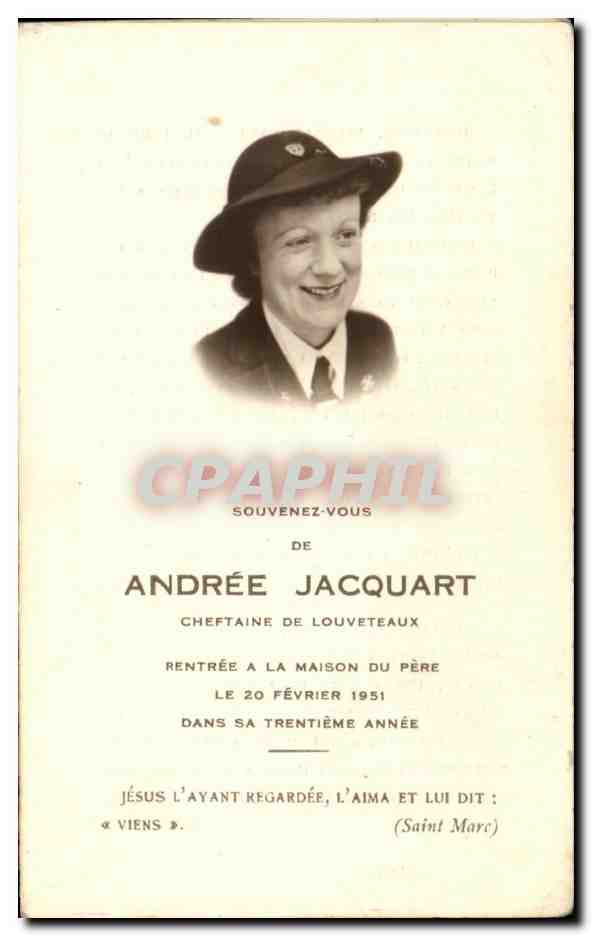 Image pieuse Andree Jacquart Cheftaine De louveteaux Scout