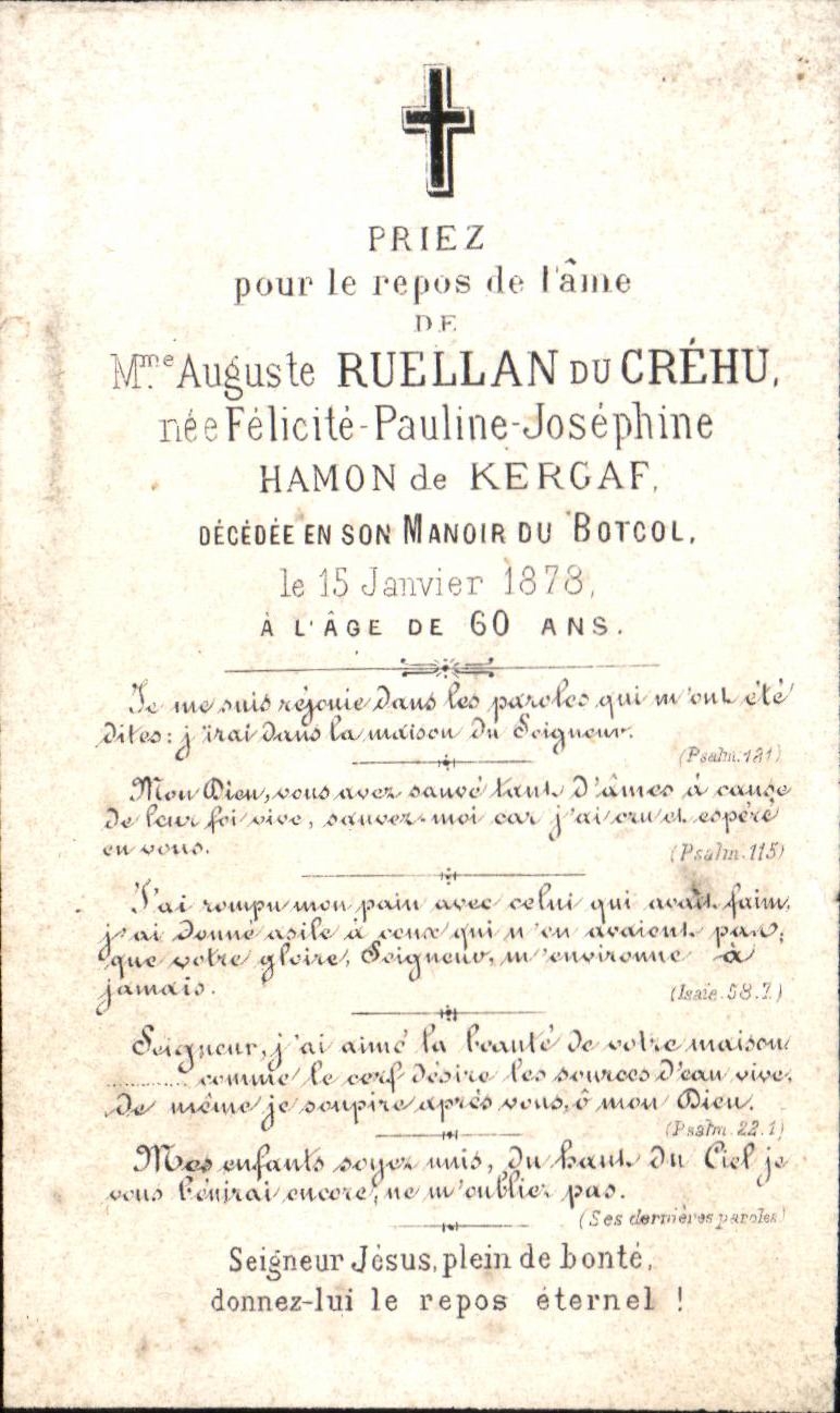 Mme Auguste Ruellan du Créhu — décédée en 1878 — Éditeur E. Souvannard, Paris, n° 472