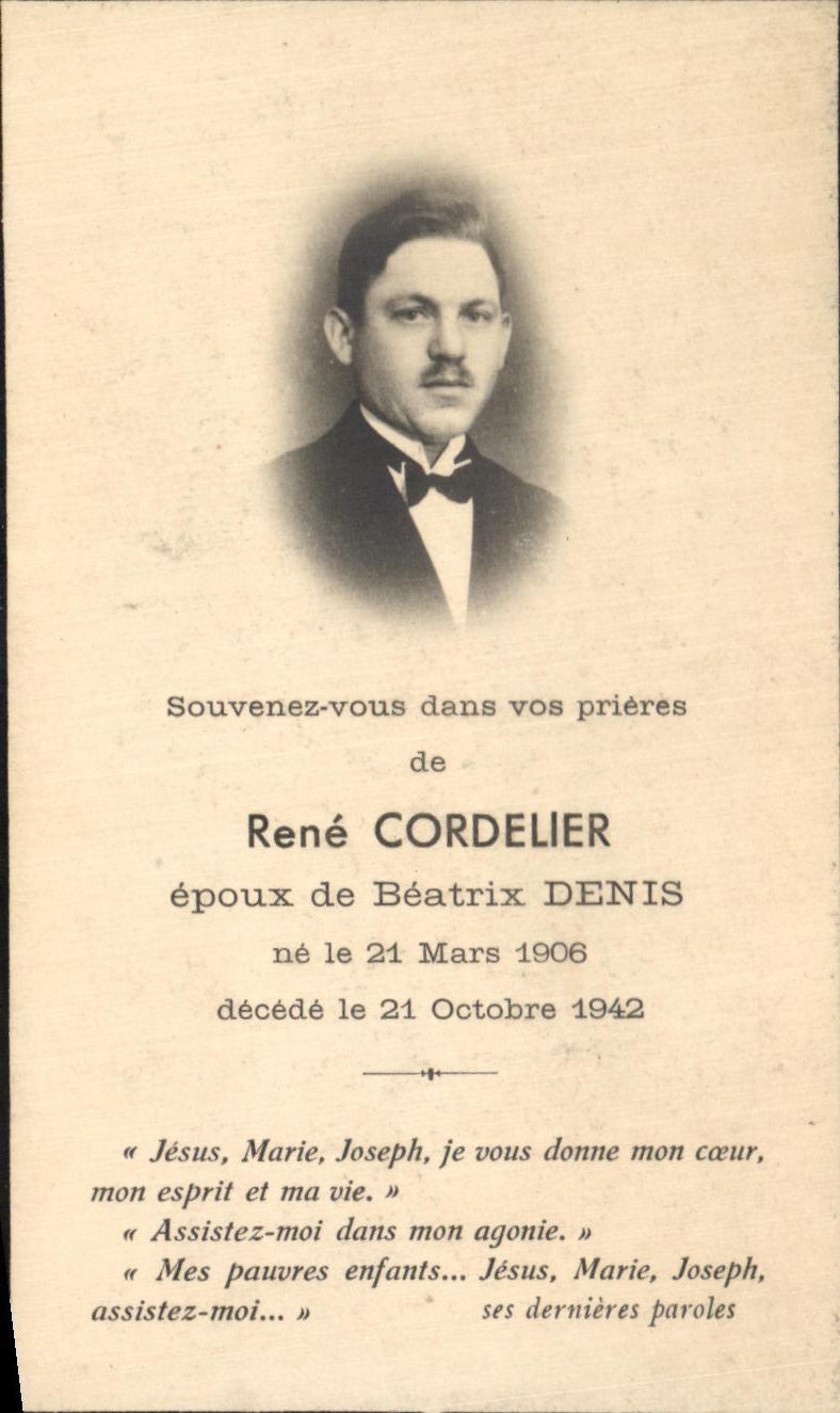 René Cordelier — époux de Béatrix Denis — décédé en 1942 — Bouasse, Impr. Paris