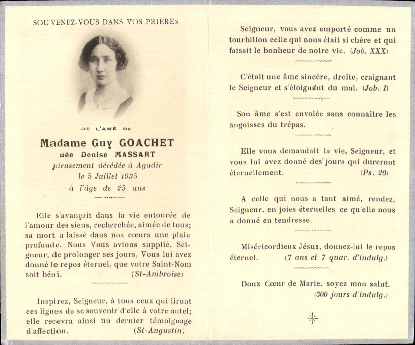 Madame Guy Goachet — décédée à Agadir le 5 juillet 1935 — éditeur impr. L. Dahon-Rault Rennes