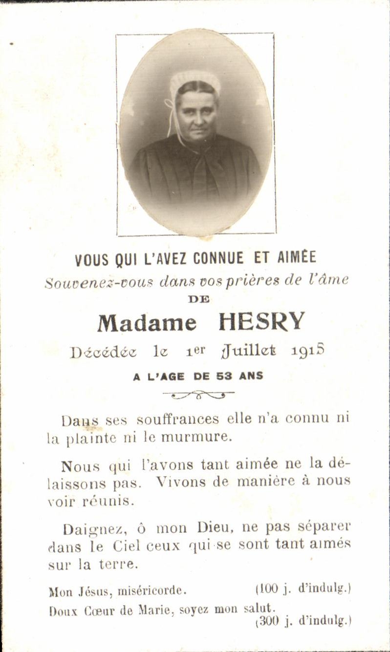 Image pieuse Madame Hesry 