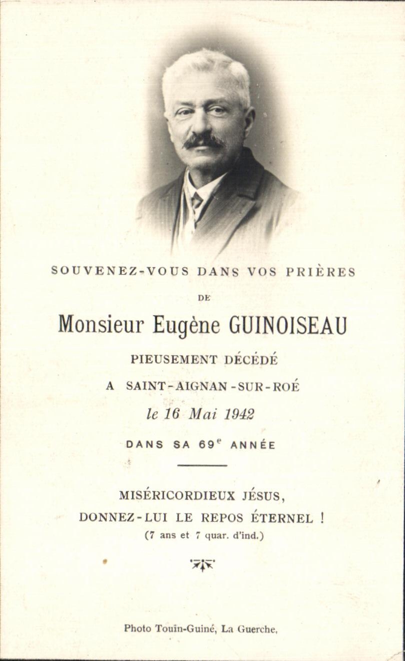 Image pieuse Monsieur Eugene Guinoiseau Saint Aignan sur oe 