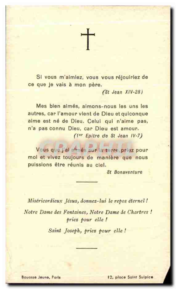Madame Marcel AVRIL — née Thérèse PETIT — décédée le 12 juillet 1947 à 61 ans — éditeur Bouasse Jeune, Paris — Rückseite