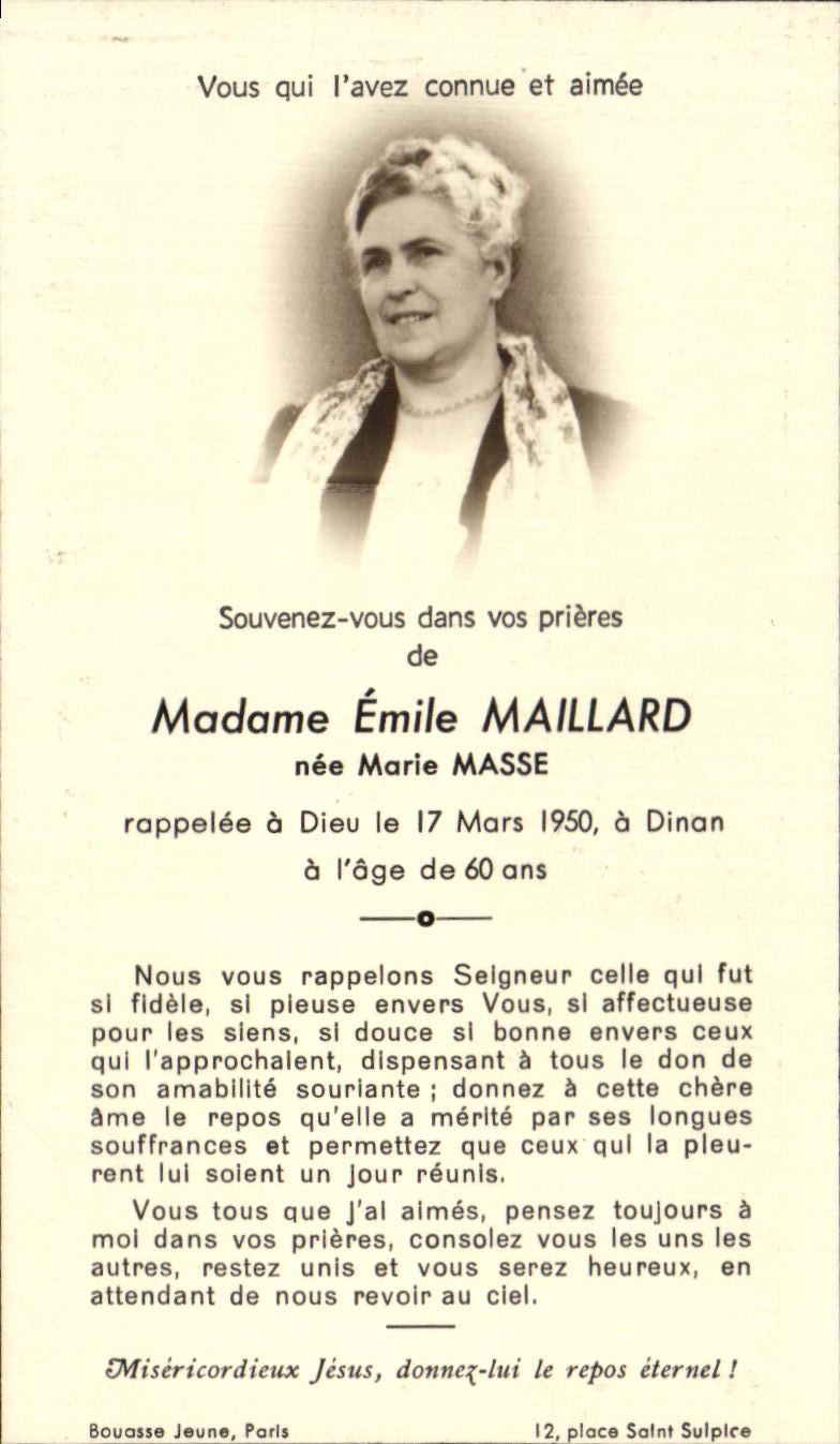 Image pieuse Emile Maillard Nea Marie Masse