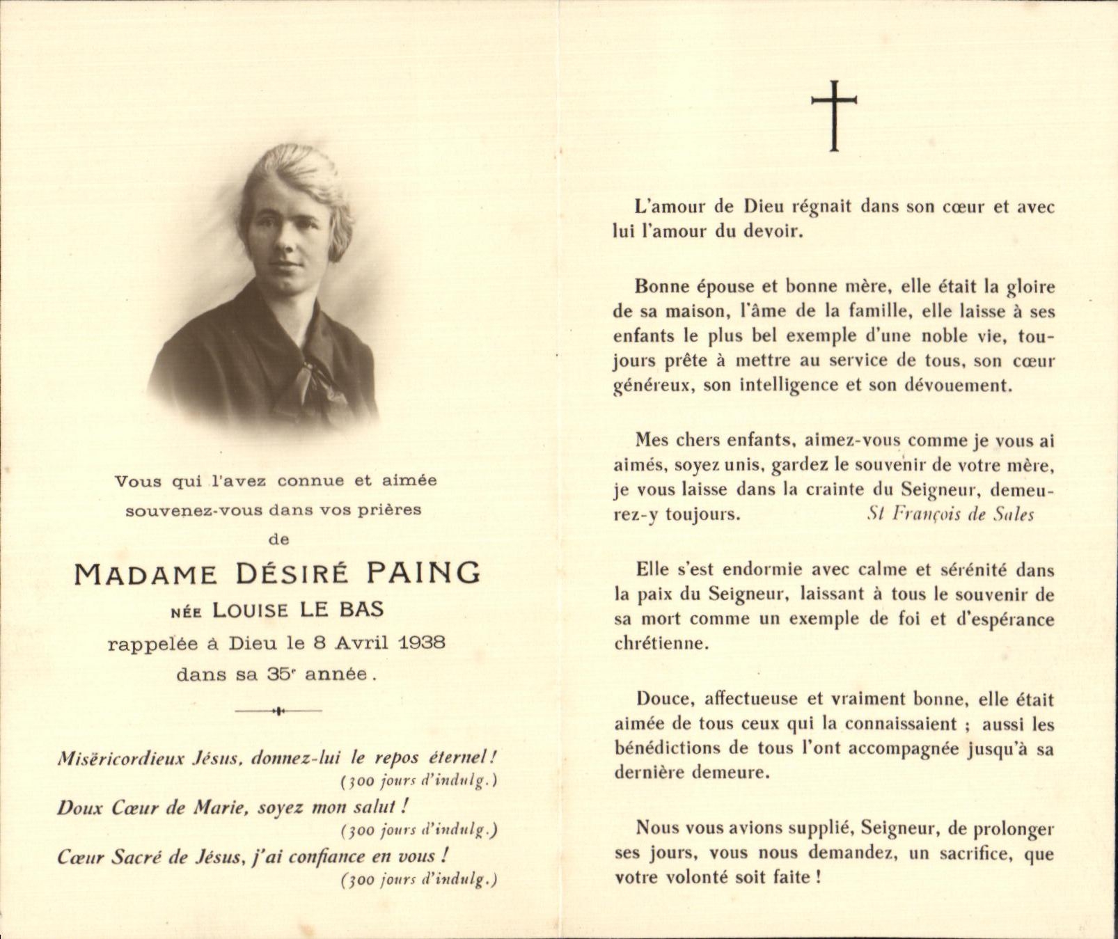 Image pieuse Madame Desire Paing Nee Louise Le Bas