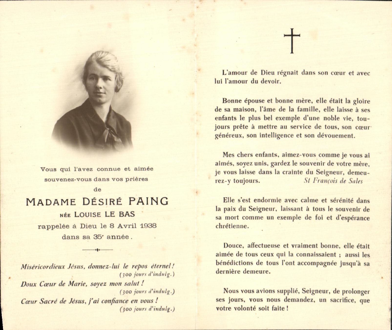 Image pieuse Madame Desire Paing Nee Louise Le Bas