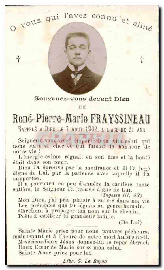 Image pieuse Rene Pierre Marie Frayssineau