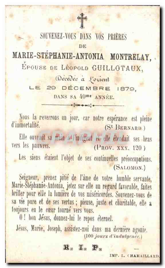 Image pieuse Marie Stephane Antonia Montrelay Leopold Guillotaux Lorient