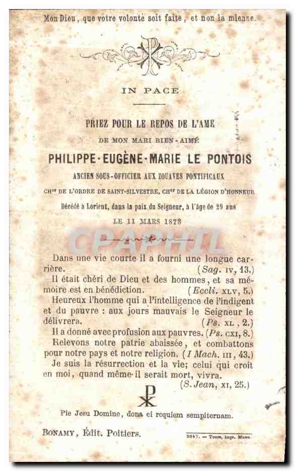 Image pieuse Philippe Eugene Marie Le pontois — Rückseite